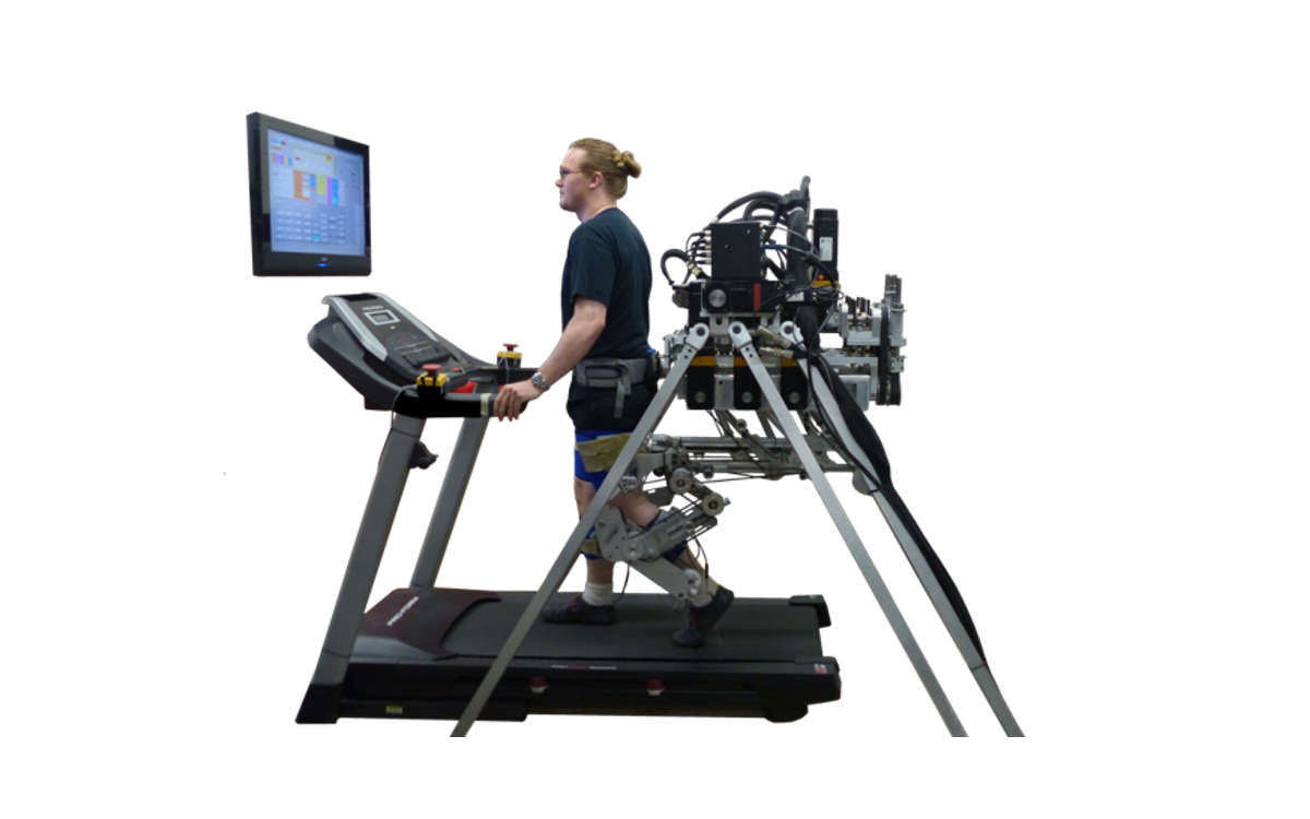 A subject walking in a treadmill wearing Alex 3