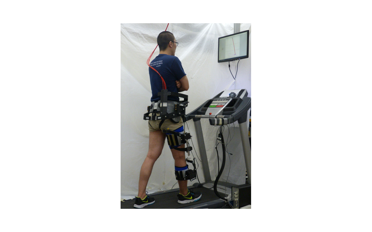 A subject wearing C-Alex during gait training