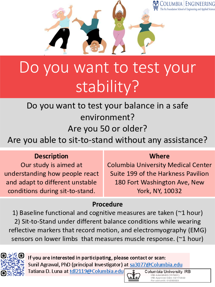 Test your balance while you transition from sitting to standing. Participants will receive $50 for their time. Test your balance while you transition from sitting to standing. Participants will receive $50 for their time.