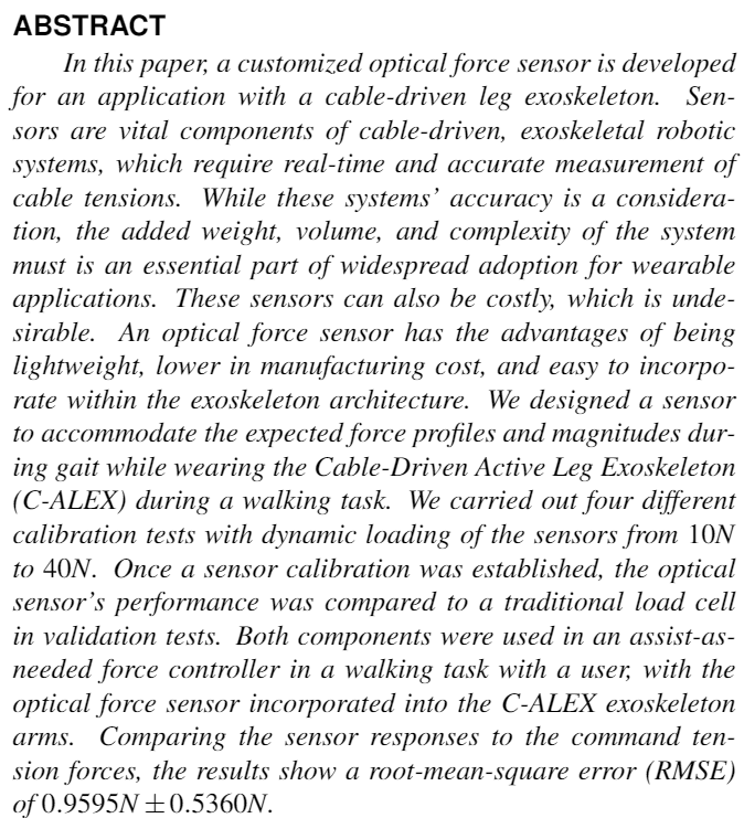 A customized optical force sensor applied on C-ALEX