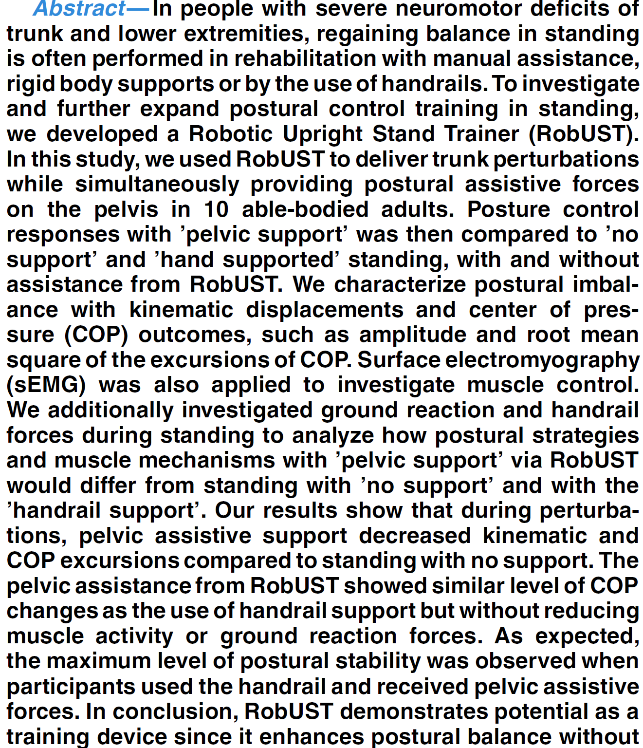 RobUST enhances subject's ability in postural control 