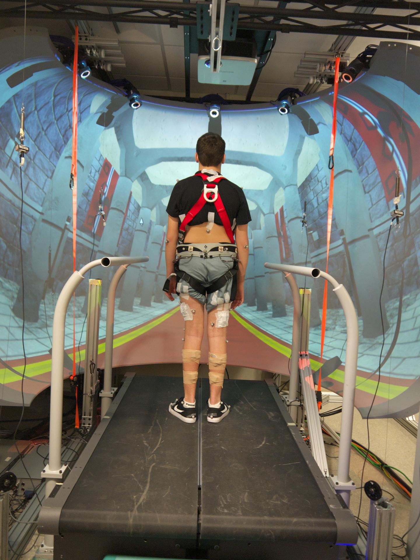 A patient in front of the VR dome