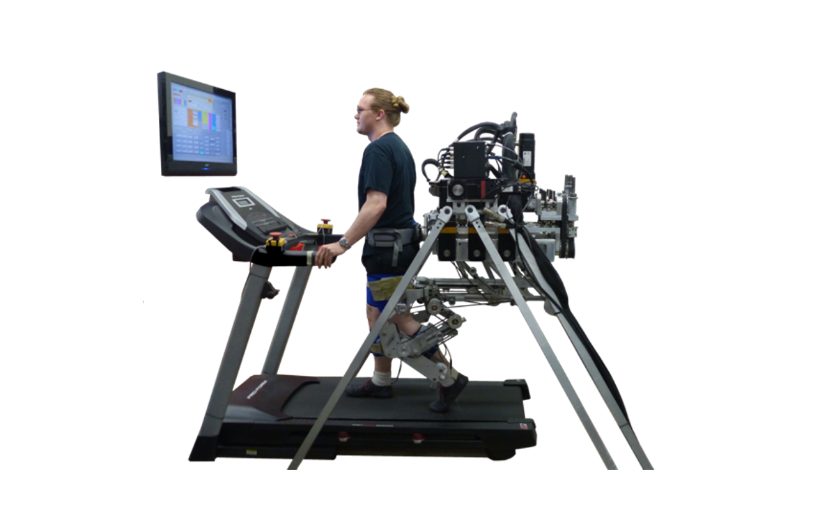 A subject walking in a treadmill wearing Alex 3 A subject walking in a treadmill wearing Alex 3