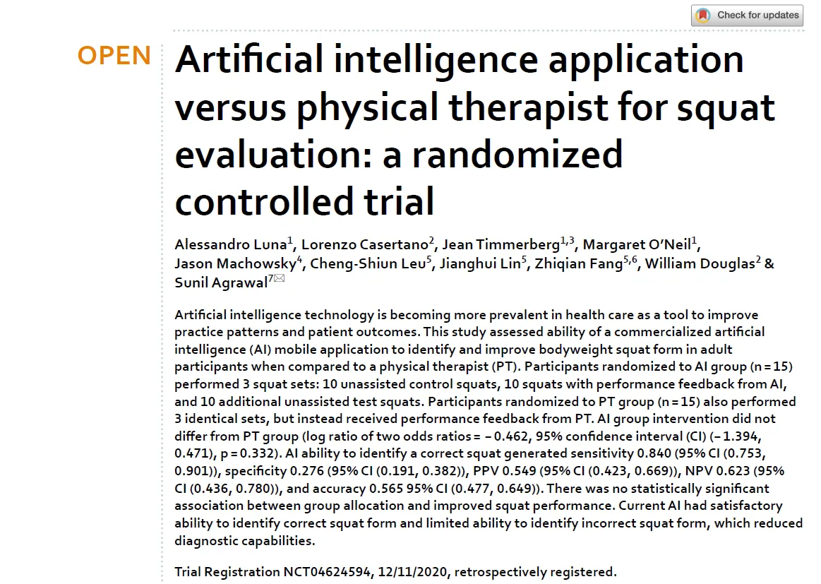 AI vs PT for squat evaluation