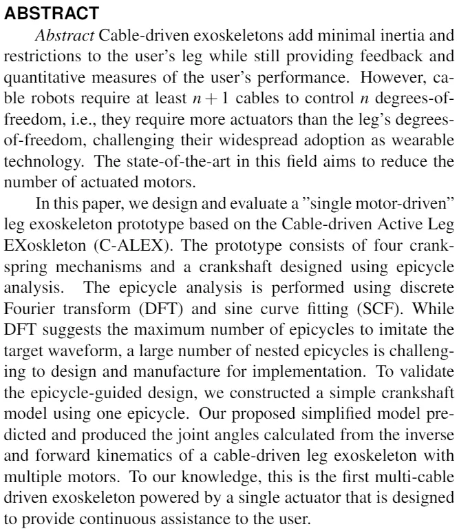 A single motor-driven leg exoskeleton prototype based on C-ALEX