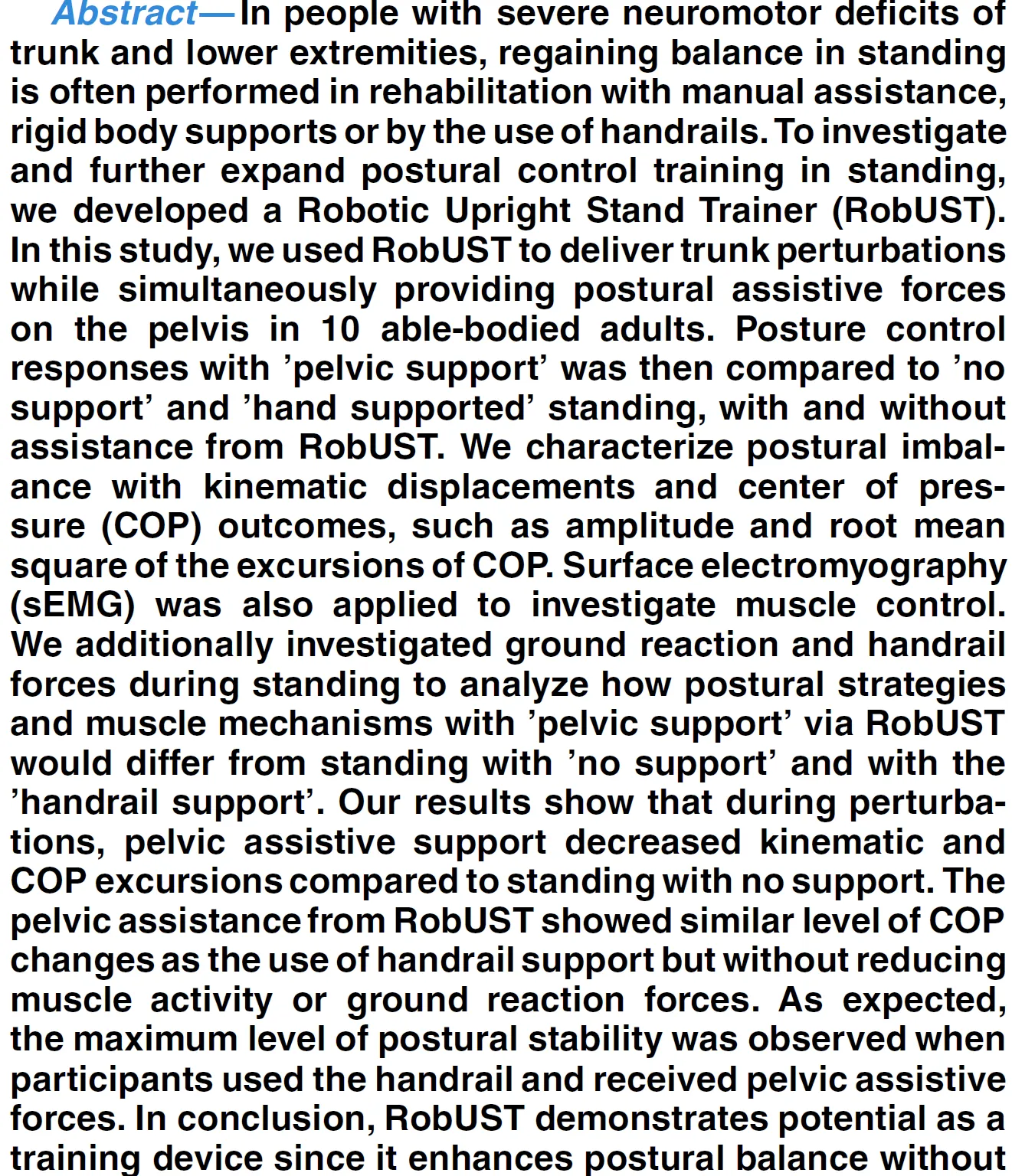 RobUST enhances subject's ability in postural control 