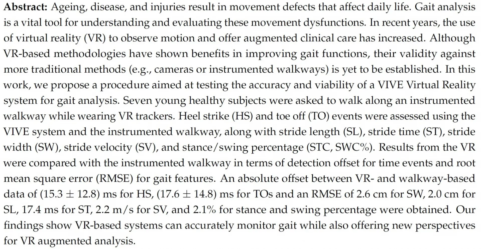 A study to evaluate virtual reality trackers' accuracy during overground walking