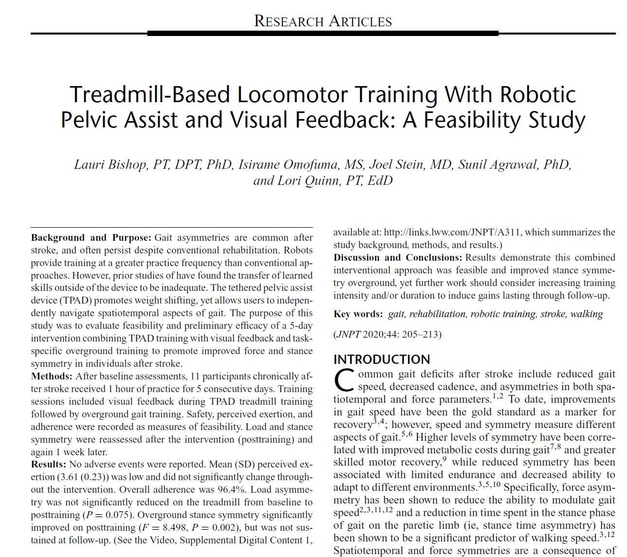 Multi-session gait training study of stroke patient with TPAD