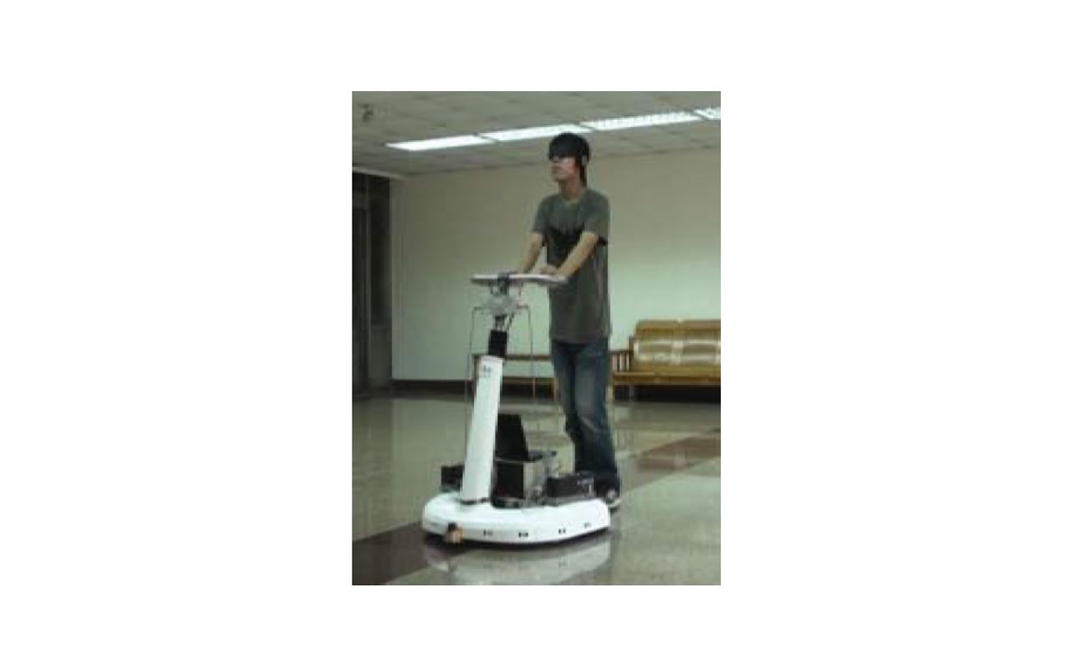 User pushing the robot walking helper for guidance